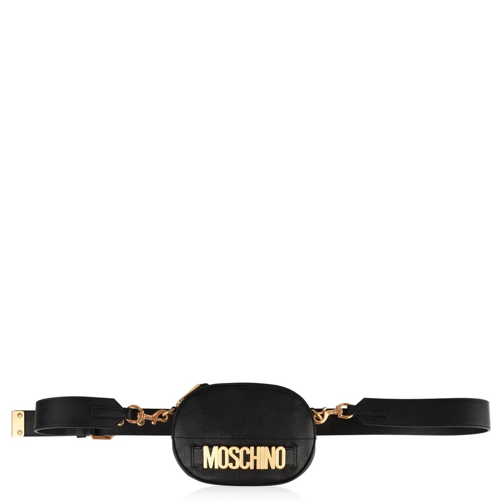 NWT Moschino Logo Crossbody Bag Black Leather